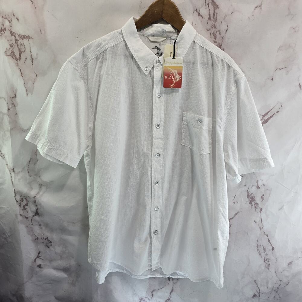 Tommy Bahama Shirt Mens XL White Short Sleeve Button Down Bueno Coast Cruiser
